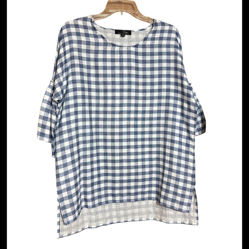 Suzanne Betro Gingham check panel sleeve
pullover size large